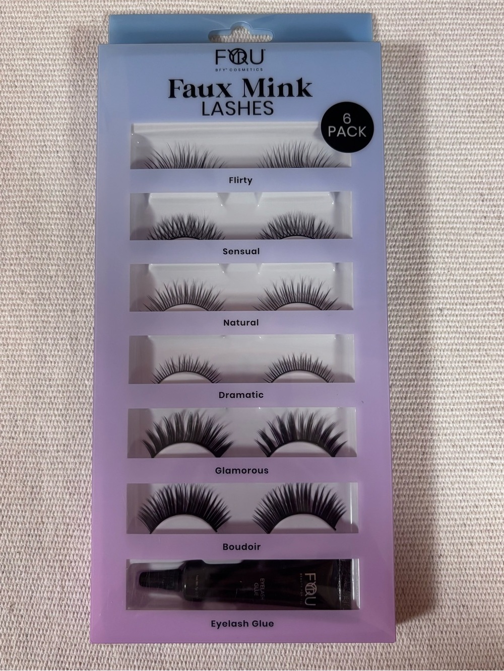 Faux Mink Lashes 6-Pack Set with Eyelash Glue - Black